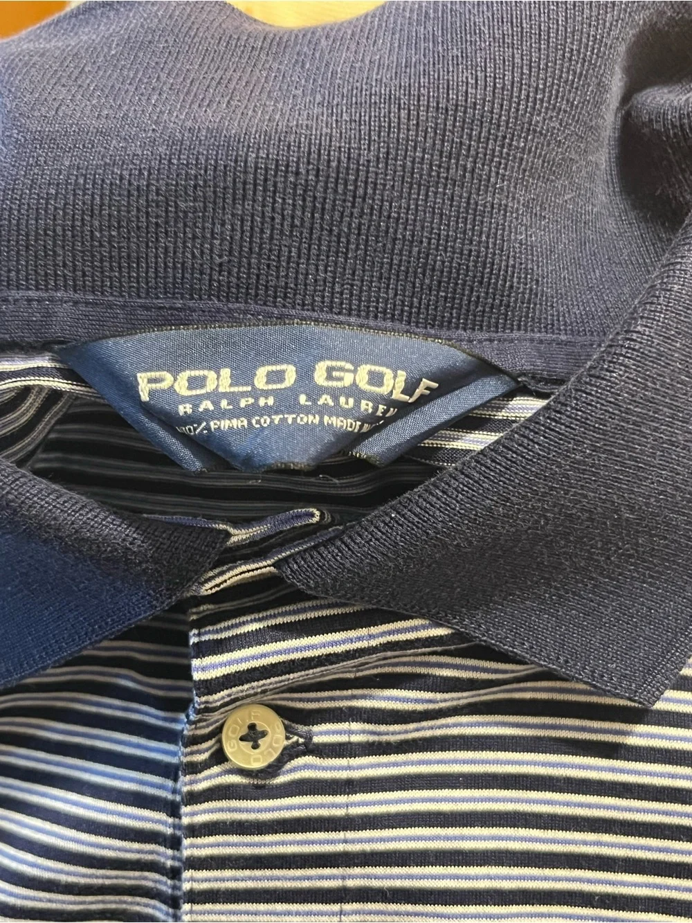 Polo Golf Ralph Lauren Men's Short Sleeve Shirt Size Medium, Navy/White Striped